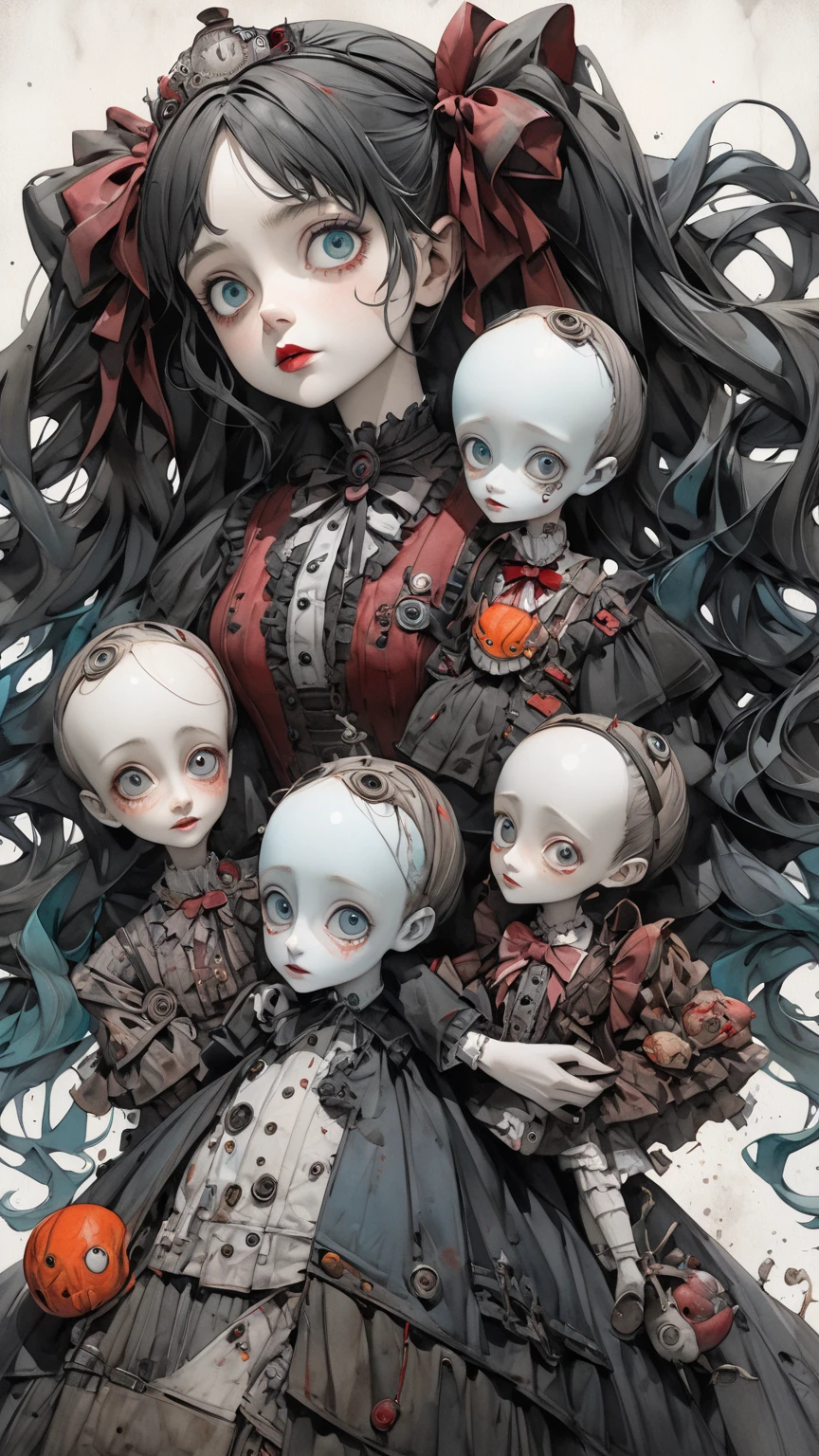 high definition, masterpiece, Anatomically Accurate , Accurate, top quality, high definition model, high detail, anatomically correct , Hatsune Miku 、Norman Rockwell &Tim Burton style、Watercolor、 darkness、Cinematography, movie, Gothic art,