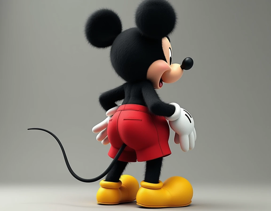 Mickey Mouse, showing his butt, cute, male, gay, solo, thin slim body, black body, plump butt, thick ass, round glutes, nude