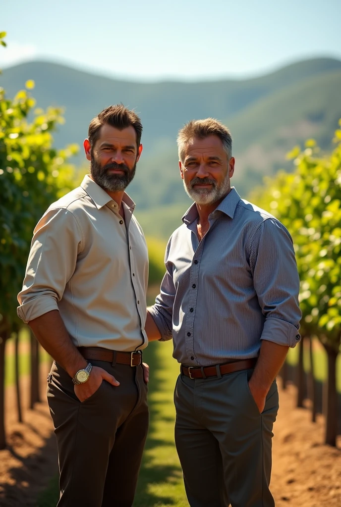 Two handsome men, owners of a vineyard