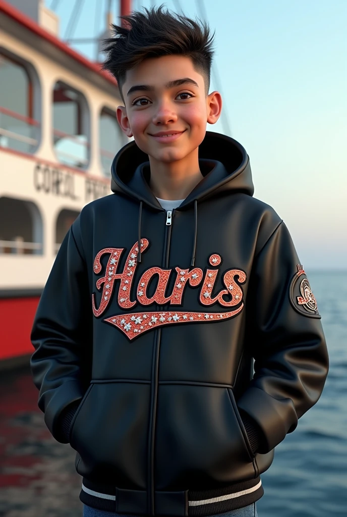 a boy wears a hoodie with the letter R on it with shorts and sunglasses