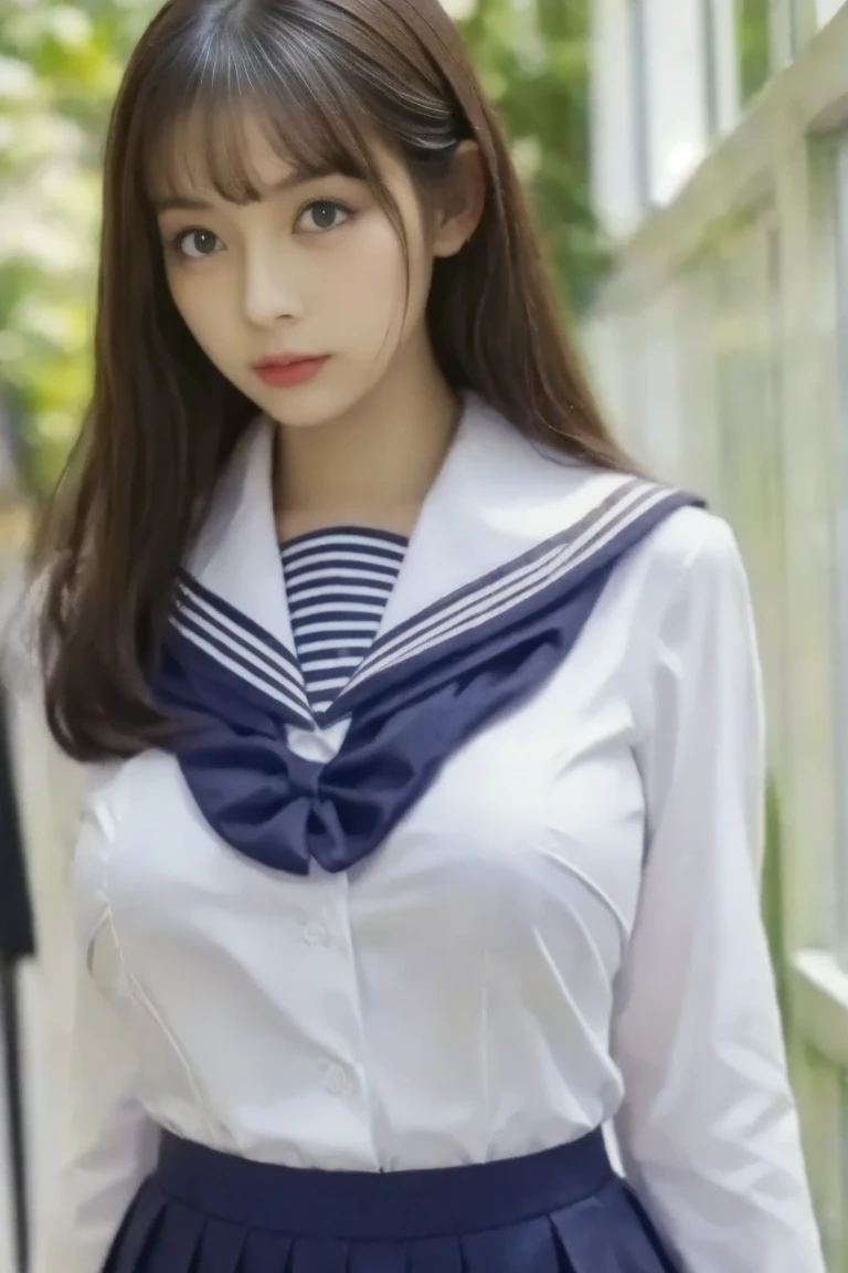 1 girl, (highest quality:1.4), (Very detailed), (Very detailedな美しい顔), Great face and eyes, black eye, Black Hair, (Sailor suit, school uniform:1.2), (Cleavage), Smooth, 8K wallpaper incorporating highly detailed CG, High-resolution RAW color photos, Professional photos, Light, BackLight, dream-like, impressive, Written boundary depth