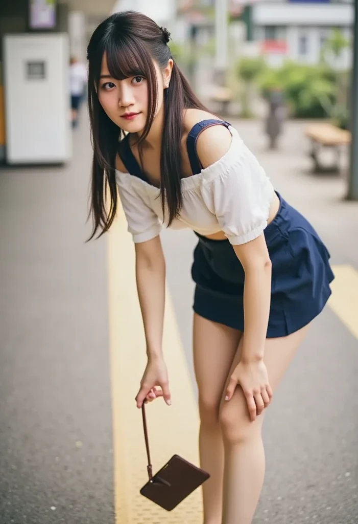highest quality, Ultra-high resolution, Highly detailed skin, Physically Based Rendering,Down blouse,((from below))) ,(((Young face of 18 years old,Japanese high school girl、Place both hands on the ground、Leaning forward,naked,No bra)))(((panty shot.showing panties,squatting,open legs wide)))Small breasts, I can see the nipples too, from the front,))),(Japanese school girl uniform),(Beautiful background:1.2), (Cleavage), (Show me her white panties)Long black hair, open chest shirt