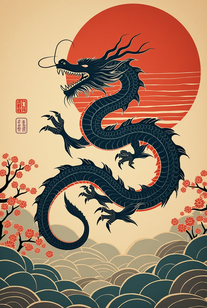 Black and white logo of a Chinese dragon eating the sun