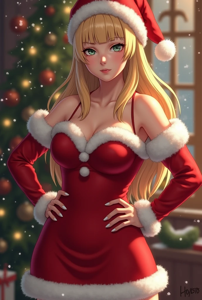 Realistic photo of a beautiful elegant lady, wearing a sexy grinch Christmas outfit, very sexy medium breasts, blue eyes, ultra-realistic blonde hair, Christmas atmosphere, anywhere, in any position