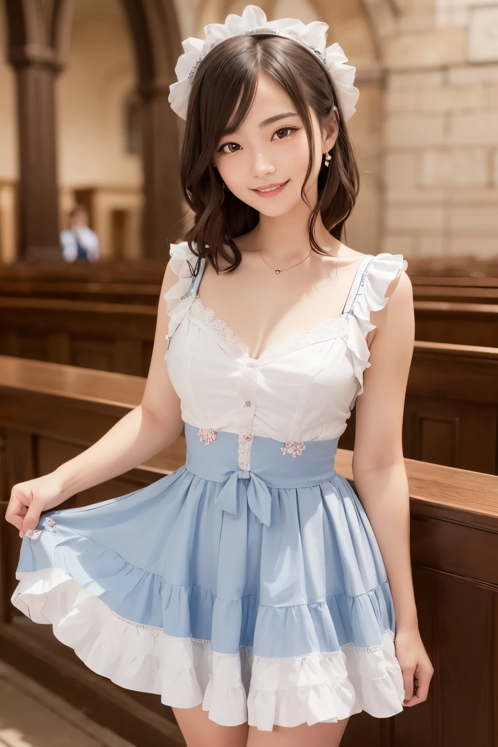 A beautiful and hot almost chubby mature woman.who is wearing a patterned short dress and is and standing in the park. A smiling face、sexy woman、A radiant smile、adorable、race、Frills、Colorful design、Full-length mirror、An inviting gaze、Gorgeous long and beautiful hairstyle、variation Hairstyle、Open neck blouse、Flower Garden、Sparkling、Elegant Princess
