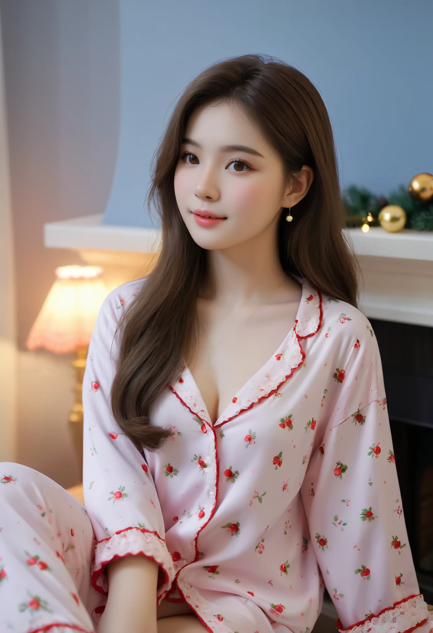 Tabletop, highest quality, figure, Super detailed, finely, High resolution, 8K Wallpaper, 完璧なダイナミックな構figure, Detailed and beautiful eyes, In pajamas,Medium Hair, Center of chest, Natural color lip, Random sexy poses,smile,Bedroom,Ridiculous