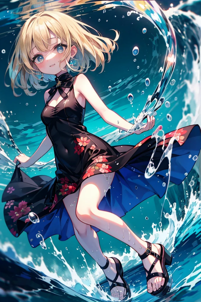 (NSFW:1.1), masterpiece, Highest quality, Ultra-high resolution, Highest Resolution, Very detailed, cowboy shot, very cute, Complete limbs, Shining Eyes, Full Finger, Slender beauty, Blonde Bun Hair, Embarrassed look, Writhing expression, school swimsuit, Glowing Skin, pool, Bubble, Wind