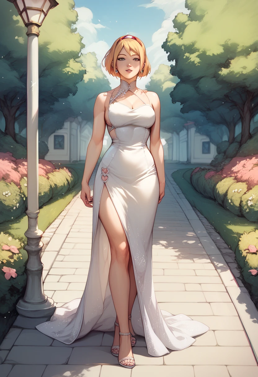 luxury long slit dress, (itchy crotch), steamy breath , (labia:0.9) , Petals fluttering down , The wind blows up , Marilyn Monroe Pose