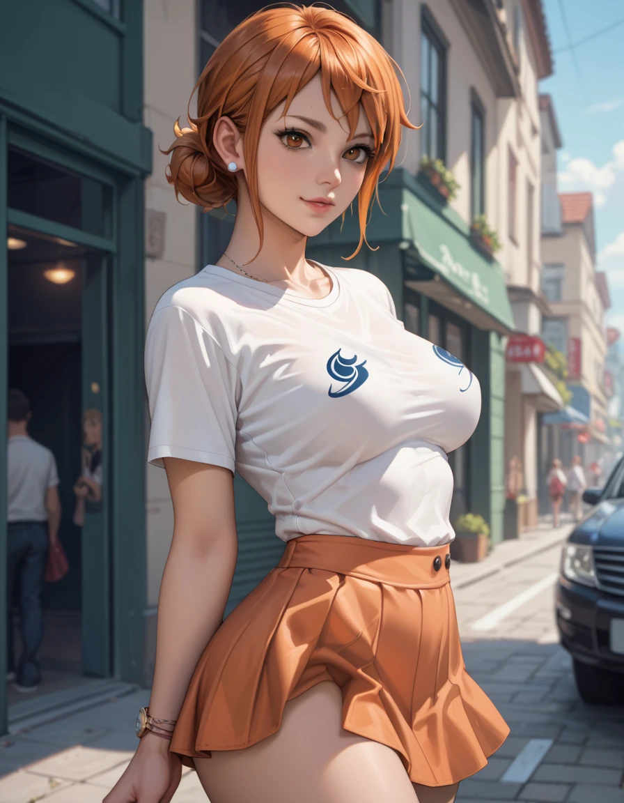 ((Best Quality, 8K, Masterpiece: 1.4)),((amazing detail: 1.3)),((illustartion, Huge-breasts: 1.2)),((High Resolution1.1)),1girll,Spirit Orange Skin, orange tails, Orange cat ears, Small crown with blue crystals, blue cute eyes, pretty, dark sweatshirt, white socks on the legs, Dark sneakers, light yellow small wings, The amazing art of painting,colorfully background,full bodyesbian,