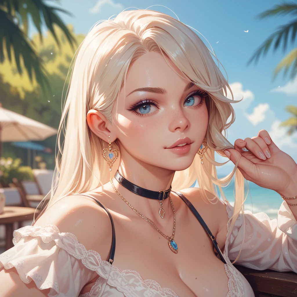 (Ultra Real), (Illustration), (High Resolution), (8K), (Very Detailed), (Best Illustration), (Beautiful Detailed Eyes), Brazilian girl wearing hoodie open white, showing blue strapless T-shirt