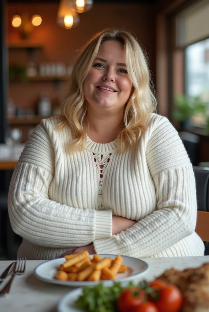 create a very obese blonde dressed as a planet