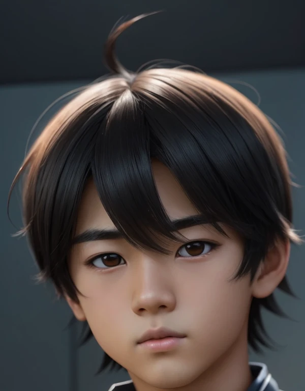 There is a young MAN (     with a normal and typical Japanese face   ) , ugly face(actual), with short hair and white t-shirt , adolescente hiper      realistic      , sujeto hiper      realistic      , Chico anime      realistic      ,      anime style realism      , estilo de arte anime      realistic      , estilo de arte de anime      realistic      , Estilo anime 3D      realistic      ,      Portrait of an anime boy      ,          work of art in the style of Guweiz     , Detallado      Portrait of an anime boy      ,       incredible facial portrait of a dark anime     . model,     of Asian origin   (average, bajo average),  adolescent face ,      I just saw the spectator      , retrato(      realistic      :1.4), (:1.0),      black eyes ,   very small eyes(perfecta, Dark),   small eyes(perfect), eyes (perfect),eyelash(perfecta),shirt, thin eyebrows(perfect),  rectangular face, Carra Pequeña,  oval triangular chin , Big Head, mejillas regordetas, Chubby girl,long cheeks,dyed hair (negro ), hair perfect con , hair, Makoto himself      (      tsuki ga michibiku isekai douchuu      ),