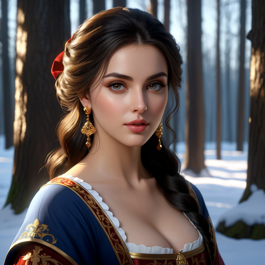 portrait of disney snow white, intricate, medium breast, elegant, highly detailed, my rendition, digital painting, artstation, concept art, smooth, sharp focus, illustration,