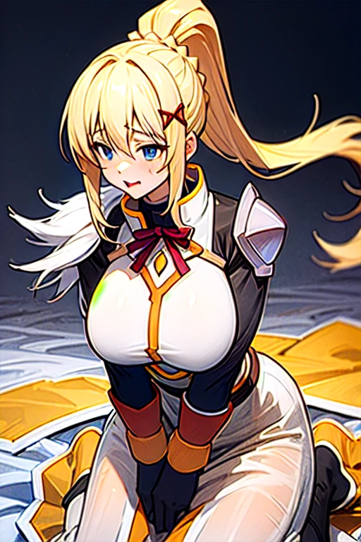 Darkness、KonoSuba、Blonde、High ponytail、gigantic breasts、aroused,see-through,best quality,