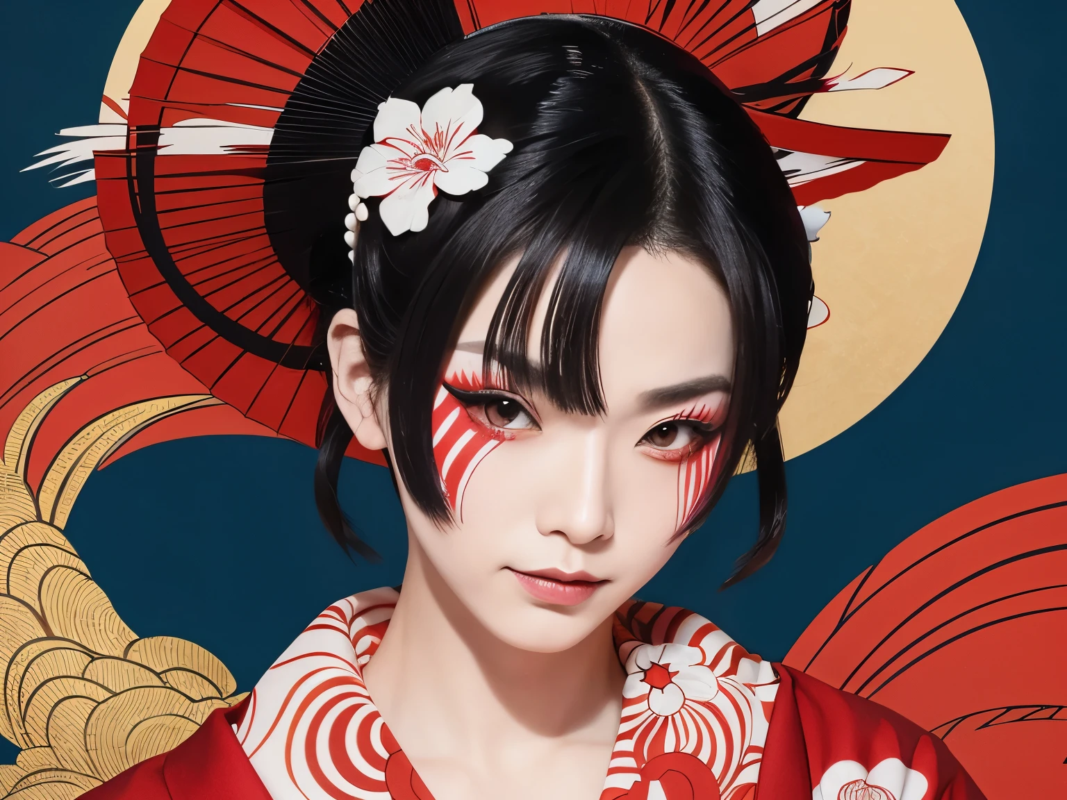 geisha、japanes、ganja、Black background、A Japanese style、Heian period、portlate、