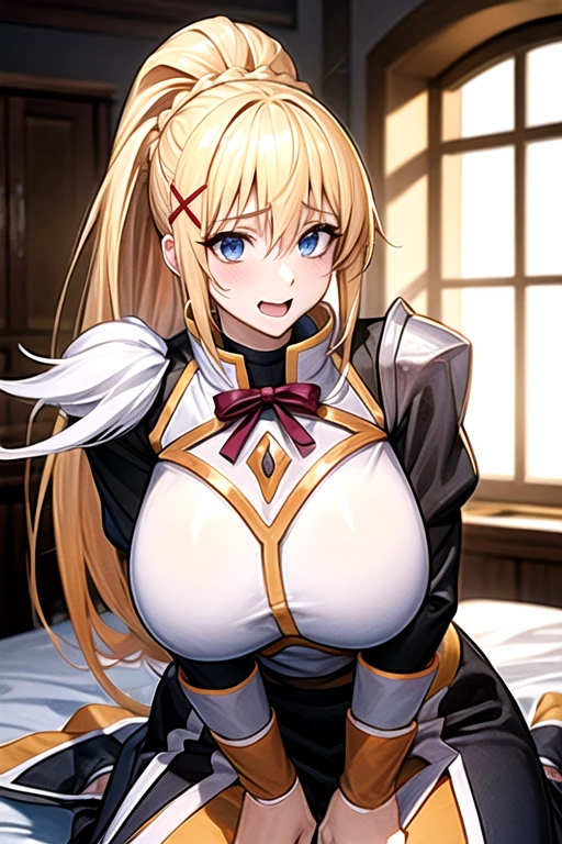 Darkness、KonoSuba、Blonde、High ponytail、gigantic breasts、aroused,see-through,best quality,