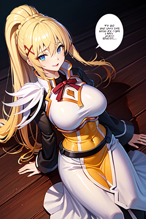 Darkness、KonoSuba、Blonde、High ponytail、gigantic breasts、aroused,see-through,best quality,