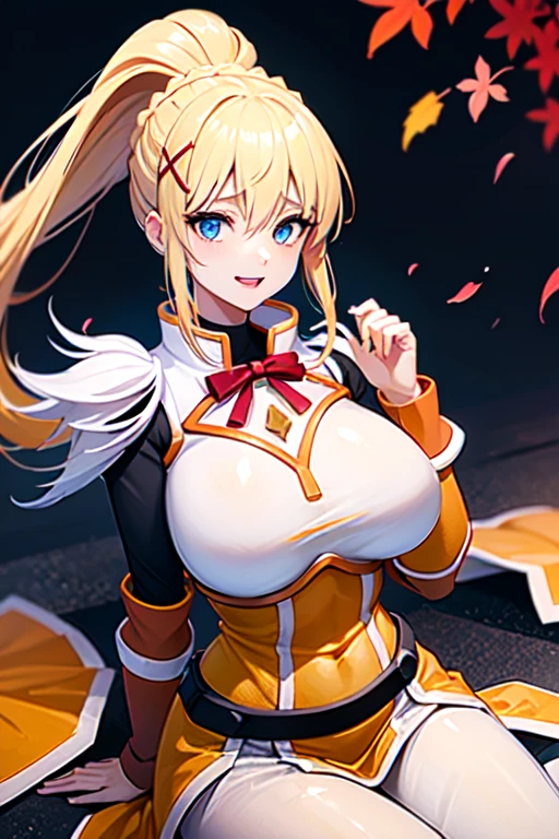 Darkness、KonoSuba、Blonde、High ponytail、gigantic breasts、aroused,see-through,best quality,