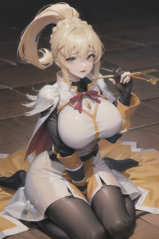 Darkness、KonoSuba、Blonde、High ponytail、gigantic breasts、aroused,see-through,best quality,