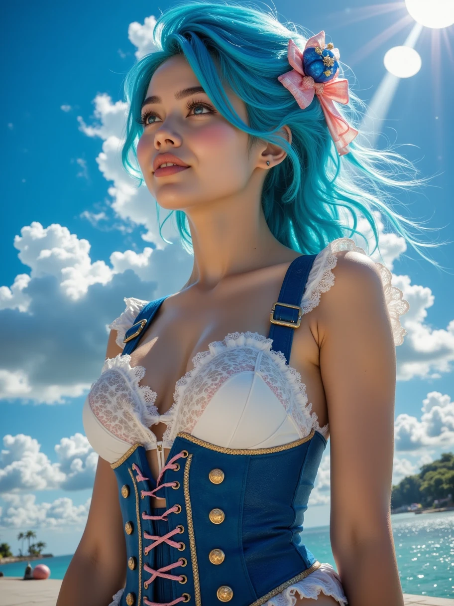 masterpiece,best quality,aesthetic,detailed face,subsurface scattering,bird view, wrenchsfantasy,fantasy,1girl,photo of a cute girl,light smile,charming,20yo,asymmetrical hair.Swaying hair,Electric blue hair,glowing,cloud,colorful starry,stars,broken, space style,style-swirlmagic,style-sylvamagic,rainbow-candy, legendary, outstanding, delicate, elegant, luxury, creative, beautiful classic contemporary fine cinematic composition, great expressive dynamic dramatic atmosphere, spectacular light, symmetry, detailed, rich colors, ambient background, inspiring, lovely grand lucid wonderful surreal perfect complex intricate color, stunning epic colossal imposing amazing singular fascinating massive