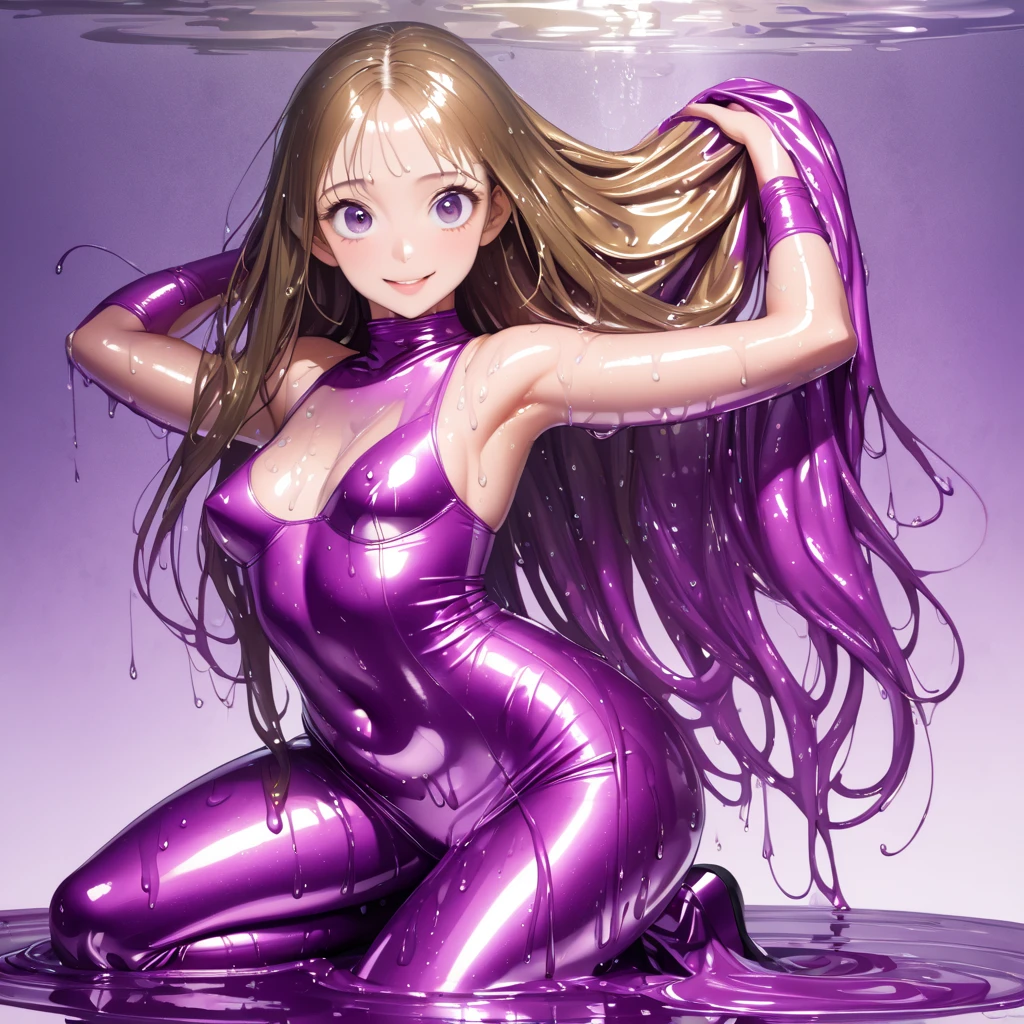 ( Surfing caution :1.2),  highest quality  ,  realistic , (A skinny girl:1.8), ( Wet long hair girl),  With fair skin and fascinating eyes  , ( Shiny and shiny theme :1.8), (Oily skin,  shiny skin, Wet Skin, Moisturizes the skin,  The skin glows with oil  ),  detailliertes Gesicht  , big eyes,  very small face , Fine grain, big eyes, droopy eyes, double eyelid ,  sparkling eyes , (  metallic color theme  :1.4), (((  Wear purple rubber oil latex in a very tight and very tight, super shiny metallic color))), (Slimy rubber:1.6), (Sexy Dancer Fashion:1.6), （high leg:1.2), (  Detailed oil-based latex  :1.6),  Take a curvy posture  , Wet Skin, (Concrete),  jumping happy, smile, The audience watches, beautiful small breasts,  fat boobs、oily breast meat、spotty Haut, (  Put meat in clothes  , (abdominal muscles:1.2), bold exposure、(Oily skin), Wet Skin、Wet ski、Captivate your audience 、 Random sexy poses , (sexy Pose:1.4)、  Take a curvy posture  , (  A perfect and beautiful background  ), (Green light refraction  ),（（（abdominal musclesがきれい、beautiful cleavage、No sleeve、 sexy thighs , ( metallic tint  :1.4),（（small breast、  slim body  ））high leg、 sexy thighs 