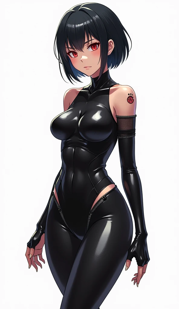 1girl, light skinned, Yusuke Murata style art, girl alone, short hair, black hair, blue eyes, anime girl with tattoos posing in a black outfit, digital anime art, sexy anime girl, female anime girl, anime art, muscular!, big oppai, Ilya Kuvshinov, badass anime 8k, anime art, cuberpunk hair, sexy outfit, exercise clothes, very attractive, sensual,