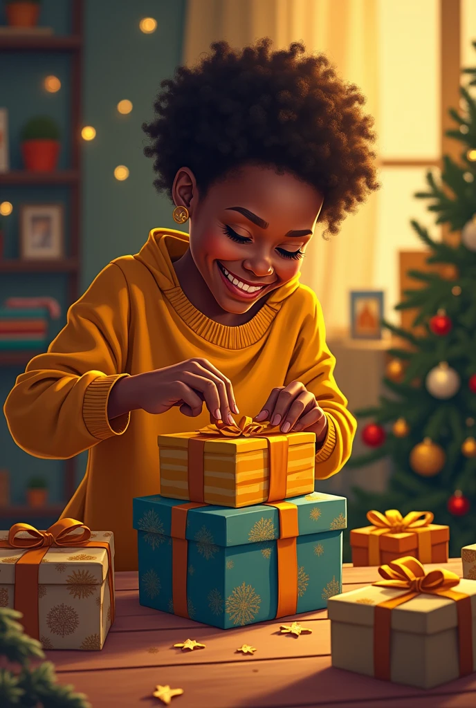 (cute black baby boy smiling with red santa hat and presents and a gingerbread house), Munchkin ,Geometric multidimensional wall portrait, livro de arte, Tchibi,
Yang08k, Beautiful, Colouring,
Obras, of the highest quality, best quality, Arte Oficial, Beautiful and Aesthetic,