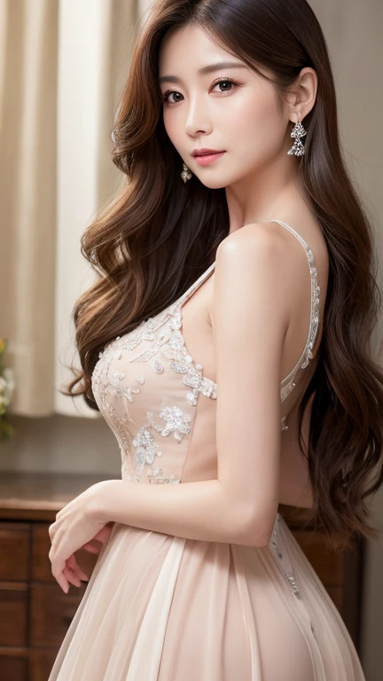 Highly detailed CG Unity 8K wallpapers、top-quality、ultra - detailed、tmasterpiece、hentail realism、Photorealsitic、extremely detailed cute girl、(25 age old)、Red blush、roundly eyes、Semi-body shot、white wedding gown、veils、armpit focus