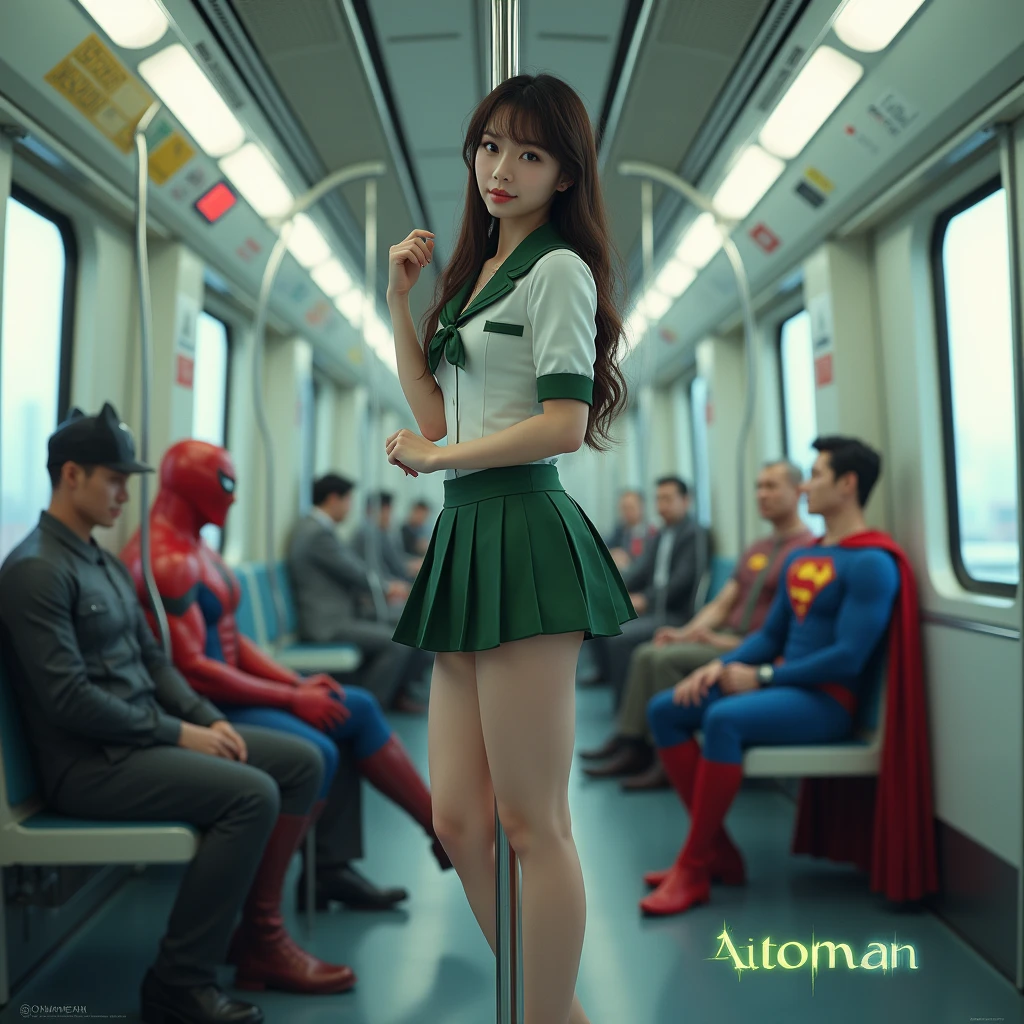 Trains with bench seats only、Crowded train、正確なSupergirlの衣装、Supergirl、Kneecap close-up、