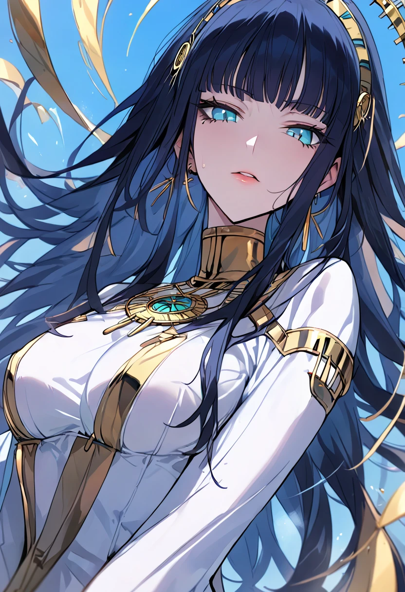 1girl, cleopatra \(fate\), fate/grand order, "?". striptease, masterpiece, best quality, very aesthetic, absurdres, highres, fantasy, high res image, masterpiece, best quality, clear skin, shiny hair, ultra detailed eyes, dynamic angle, motion lines,