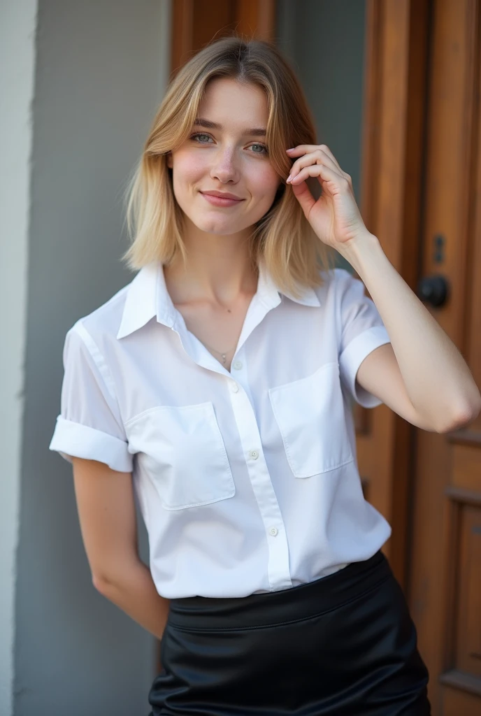1girl, ((s84k1r4y0-smf)), <lora:Shakira_smf_lora_v01-000005:0.9>, solo, (beautiful long blonde hair, straight hair, stunning brown eyes, proud, slight grin), (white collared shirt:1.2), <lora:collaredShirt-000020:0.8>, <lora:baggy_jeans_v0.9:0.5>, jeans, belt, medium breasts, full body shot, photographed on a Fujifilm GFX 100, 80mm F/1.7 prime lens, cinematic film still, cinestill 500T, highly detailed, masterpiece, highest quality, intricately detailed <lora:add_detail:1.1>
