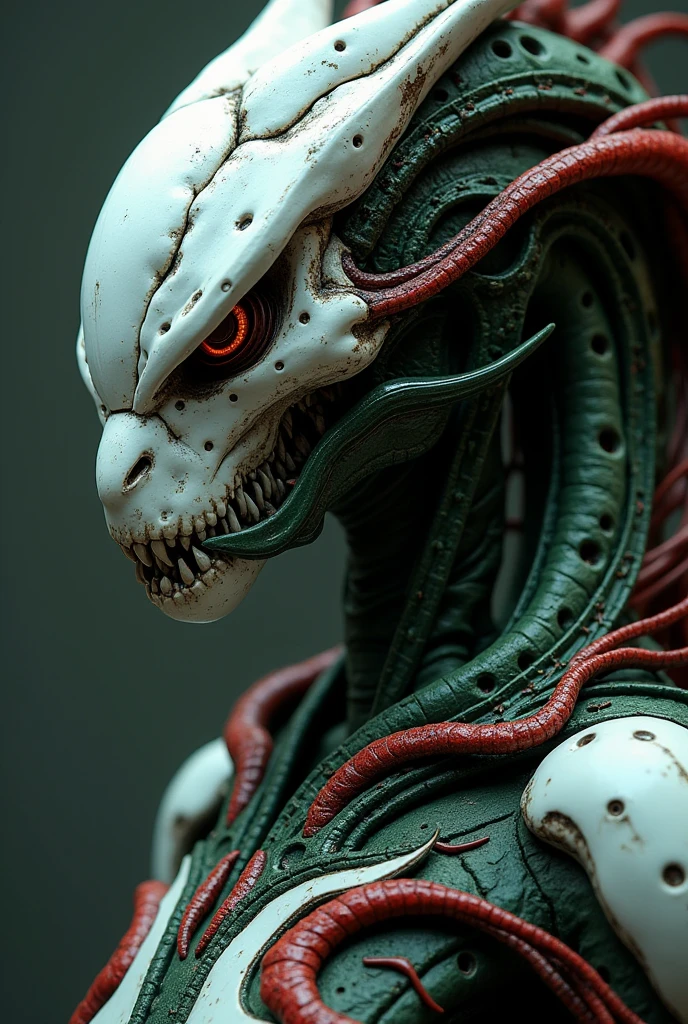 Tiro de medio cuerpo, hyperrealism photography, Beautiful model with avant-garde gelatin xenomorphic nun mask, cubierto de sangre, Renderizado de octanaje