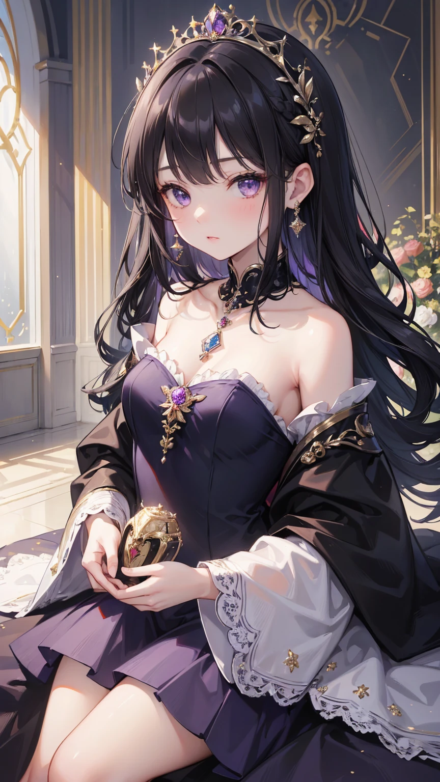 ((masterpiece, best quality)), (1girl), (solo), (female focus), (dark hair, long hair), purple eyes, arms behind back, sad eyes, cold facial expression, cold look, gothic dress, pale skin, colour grading, dark illustration, extreme quality, radiant, extremely detailed, ultra-detailed face, ultra hd 8k, ultra digitality, mythical, dark lightning, perfect face, beautiful, (perfect composition: 1. 4), detailed face and body, award-winning photography , fields, detailed face, detailed hands, looking at the viewer, cinematic lighting, embers, fantasy background, water splashes, foggy haze, (necromancer), (villain), faux traditional media, (masterpiece, best quality, ultra-detailed, best shadow), (beautiful detailed face, feminine features), (best illumination), ((cinematic light)), colorful, hyper detail, dramatic light, intricate details, (dark circle under eyes), gothic, decadence, stunning, eerie