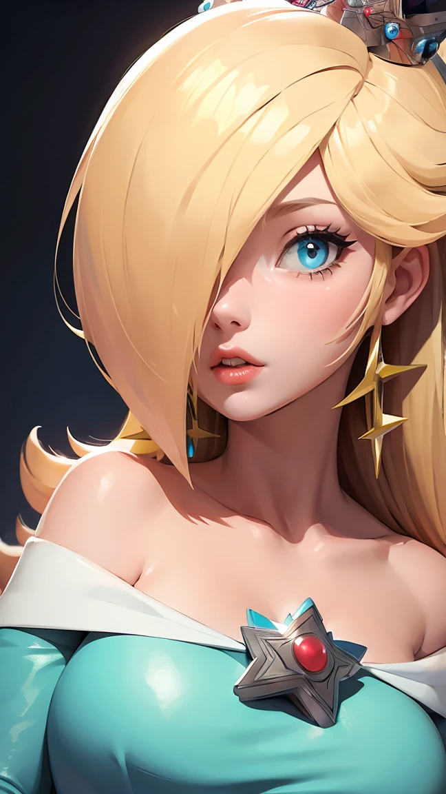 a woman with blonde hair, intricate blue corset, beautiful detailed eyes, beautiful detailed lips, extremely detailed face, longeyelashes, elegant pose, graceful movement, breathtaking, detailed and realistic, oil painting, masterpiece, 8k, high quality, Rosalina