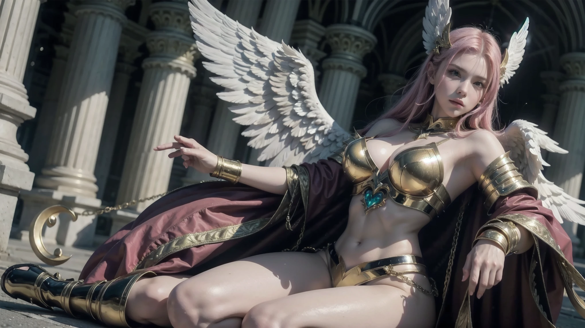 surrealism, High detail, Cinematic lighting, Ray tracing, angle of view, Eye level shots, hyper HD, Masterpiece, Textured skin, 4K, Best quality Close-up of woman with skull on shoulder, Anjo majestoso de whole body, Girl Angel Knight, angel in plastic armor, tall female angel, Beautiful angel girl ciborgue, beautiful female priest, Cushart Krenz Womenswear Key Art, Seraph, Shadowverse character concept, goddess. Extremely high detail, ( ( Character Concept Art ) ), Alafi angel with golden wings walking on the street, Anjo majestoso de whole body, super Wide Angel, Wide Angel shot, Wide Angel, Epic Angel Wings, 电影goddesswhole body照, epic angle and pose, angelica, Thick, Warm, share, Beautiful angel girl, Beautiful Angel, Long distance shot of tall angel, foto gigante e impressionante da goddess, woman with pink hair, whole body, whole body, Looking at the camera, Gurwitz&#39;s styleless artwork, ! sonho Ategum, Louis van Baarle Ross, estilo de arte Realist, IG Model | Ategum, Rose Tran, Inspired by Rostland, estilo Ategum, Ategum e atey ghailan, Gilded alafi in front of building, Angel Golden Armor, unreal motor render Knights of the Zodiac, Deusa Durada Atena, Like a mysterious Valkyrie, Gorgeous role-playing, Deusa Grega Atena, usando Golden armor, 3 d goddess minerva, Knights of the Zodiac, - Moon jewelry on forehead, Angry expression, Sad expression, Sailor Moon, Golden armor,  ([Long hair]:1.8), (whole body:1.8), (站立whole body像:1.8), (Upper body up:0.3),portrait, , middle Ages, Classicism, Andrey Atroshenko-Estillo, painting, traditional media, Realist, Delicately symmetrical eyes, Detailed beautiful face, Figurative, fine art, 布面油painting, HDR, 8k, Original Characters, high resolution, high detail, Focus on the face, portrait, , middle Ages, Classicism, Andrey Atroshenko-Estillo, painting, traditional media, Realist, Delicately symmetrical eyes, Detailed beautiful face, Figurative, fine art, 布面油painting