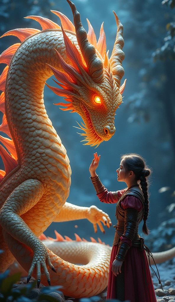 A dragon interacts with a girl