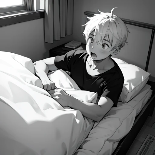 Monochrome Comics、Boy surprised to get into futon、(( top quality ))、