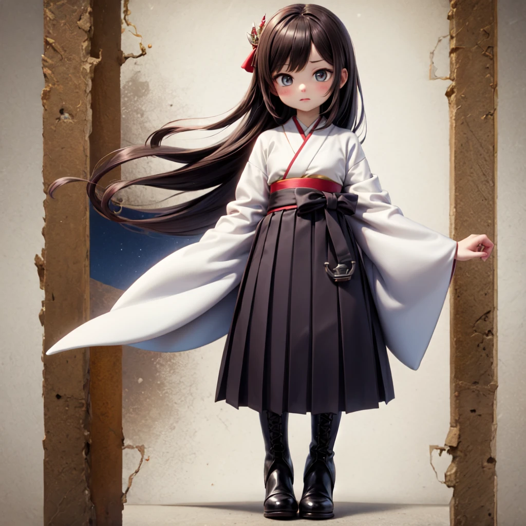 white kimono, wide sleeves, anchor BREAK red hakama, hakama skirt, long skirt BREAK cross-laced footwear, brown boots, high heel boots BREAK tasuki, short sleeves