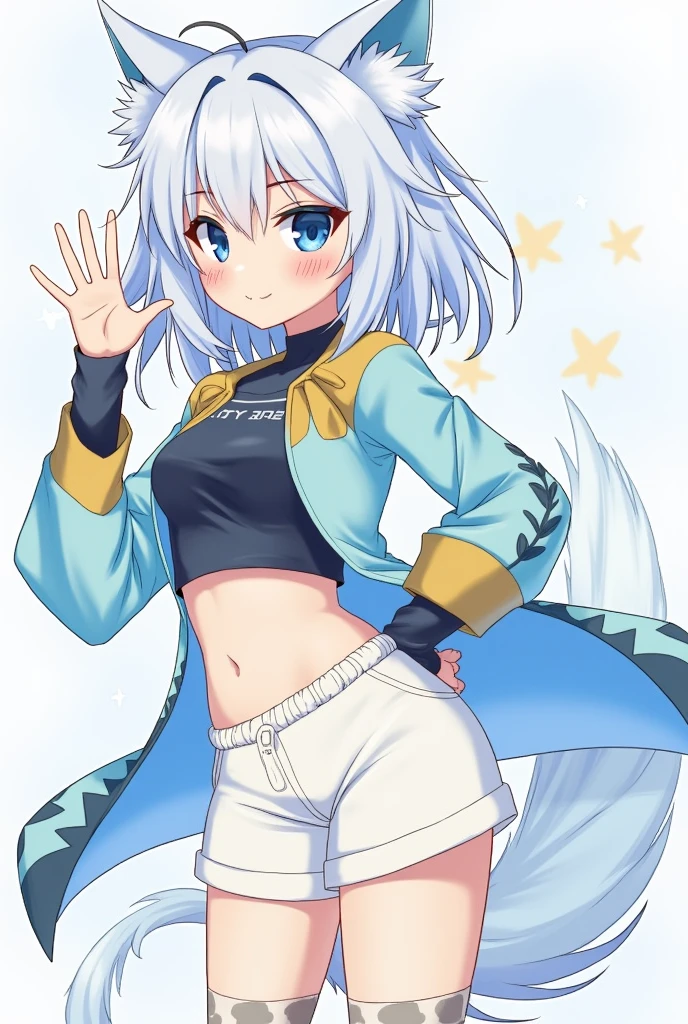 (masterpiece, highest quality:1.2), One girl, alone,Are standing_Split,1 girl, Deltamon_beta, alone, blue eyes, Knee-length, Animal ears, Exposing shoulders, Blue Tail, Earrings, Removable sleeve, Green Hair, Sleeveless, Cat ear, bag, white Knee-length, Cat's Tail, pでk backpack, pでk school bag,