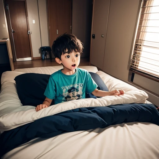 The boy who was surprised to get into the futon