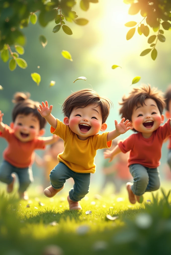 (masterpiece, Highest quality, shape, Subtle details, 8k:1.2),(Highly detailed CG Unity 8k wallpaper), (Highest quality), (Best illustrations), (Photo shoot by a professional photographer:1.2),(Best Shadow), Realistic lighting, A 3D digital image that visually represents the concept that simply feeling happiness is itself the essence of true happiness. The scene features a group of diverse people from various walks of life, each engaged in an activity that brings them joy—some are laughing together, others are enjoying a quiet moment of reflection, while a delights in the simple pleasure of blowing bubbles. The background is a warm, sunlit park with blooming flowers and tall trees, where everyone is naturally drawn to the things that make them happy. The expressions on their faces are genuine and content, conveying the idea that happiness is found in these small, everyday moments. The overall atmosphere of the image is serene and uplifting, with soft lighting that emphasizes the warmth and positivity of the scene. The message is clear: happiness is found in the act of recognizing and embracing the moments that make us feel happy, no matter how simple they may be.,A 3D digital image that encapsulates the idea that recognizing and feeling happiness is the true essence of being happy. The scene is set in a peaceful, sun-drenched park where people of all ages and backgrounds are engaged in activities that bring them personal joy—children playing with their pets, a couple sharing a quiet smile, an elderly man peacefully reading a book, and a group of friends enjoying a lively conversation. Each person radiates a sense of contentment, their faces glowing with genuine smiles. The surroundings are vibrant with life: trees swaying gently in the breeze, flowers blooming in a rainbow of colors, and birds singing softly in the background. The lighting is warm and golden, casting a soft, inviting glow over the entire scene. This image subtly conveys that happiness is not in grand gestures, but in the simple, everyday moments that bring a smile to our faces and warmth to our hearts. The