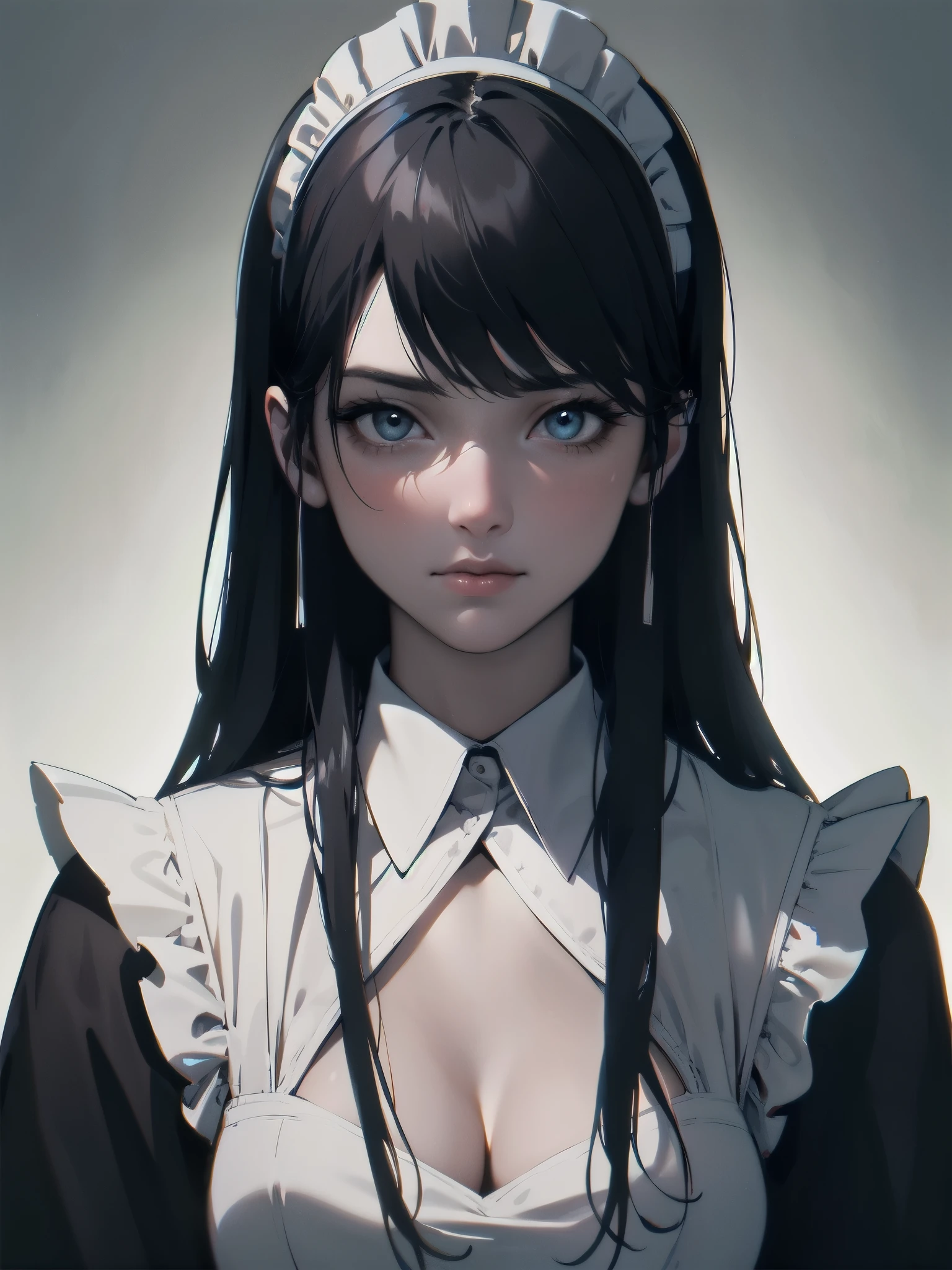 Masterpiece、Detailed illustrations、16Kwallpaper、 portrait、 depth of field 、shadow、Cinematic Light Source 、Beautiful Girl Model Fashion Shoot 、 one girl、solo、 Underexposed Maid Image Poster、A neat image、 classical style、 retro interior 、