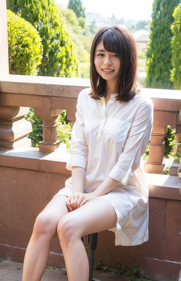 Beautiful Japanese Woman,thin beauty,Slender body,Full body nude,Full Body Shot,Front shot,Are standing,Head to toe photos,Front view,Looking into the camera, small,smallアンダーバスト,Small breasts,small,Put your hands down,Big breasts and small waist,Long and narrow face contour,Laughter,Looking into the camera,Round chin,Front face,Beautiful Eyes,Narrow eyes,Grey Eyes,short hair,A little brown hair,white with blue polka dot short-sleeved shirt,Umbilical cord prolapse,fluttering red miniskirt, Beautiful thighs,Wear white sandals,Beach,sand Beach,big,vague,I see your white pants