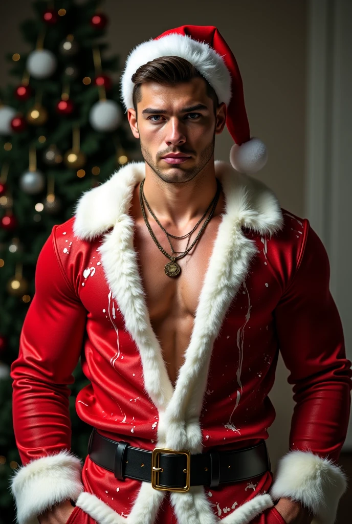 CONCEPT_CHR_SantaClause_ownwaifu, smile,
1boy, blue eyes, white hair, long hair, very long hair, beard, facial hair, mature male, mustache, old man, santa hat, bare pectorals, large pectorals, muscular male, abs, nipples, manly, bara,
fur trim, fur-trimmed jacket, santa costume, open clothes, red jacket, off shoulder,
<lora:CONCEPT_CHR_SantaClause_ownwaifu:0.9> ,
christmas, snow, christmas ornaments,
((masterpiece)),((best quality)),(highres), bokeh, depth_of_field, scenery, spotlight, focused, looking at viewer, solo, cowboy shot,