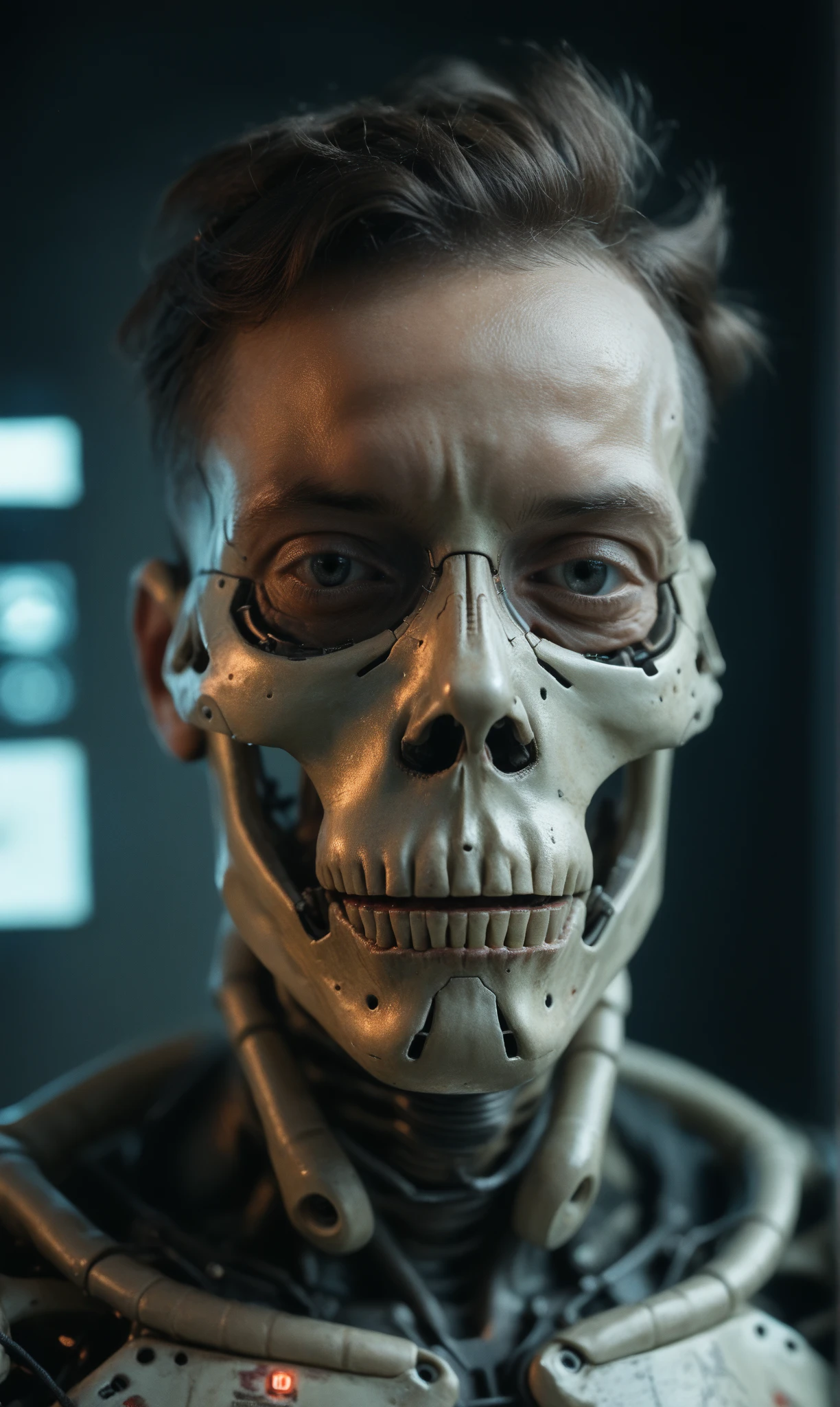 Close,The cybernetic skeleton screamed,cable wires,electrical wires,mechanicalparts