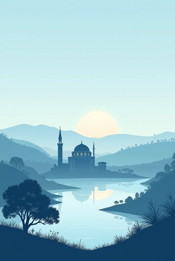 concept art of mosque , flat colors,sketch, in the middle of lake
