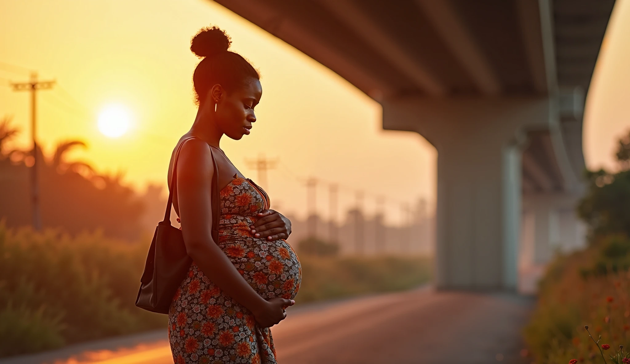 A beautiful blac girl who is pregnant and crying unhappy 