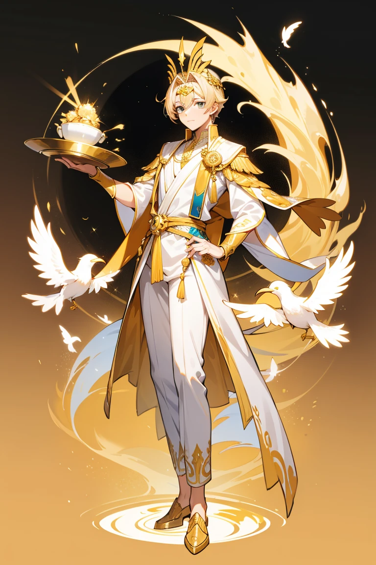  men,18 years old,Gold set,bird, Sun, golden hair,Full body,พื้นหลัง Sunสีส้ม,Pharaoh Costume