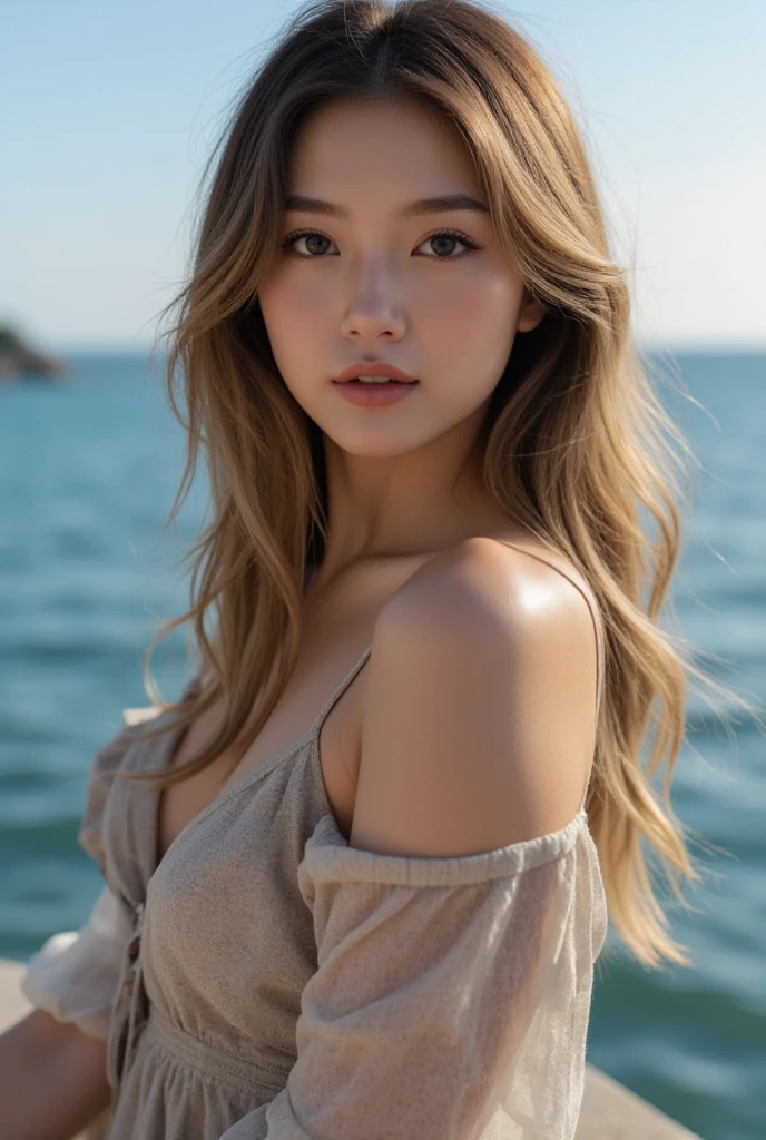 Strong light, Strong contrast, In an open-roofed cave、Sunlight shines through green moss and ferns。, And open( Ocean View:1.1) end, Cel-shaded rendering, 4K, 360 degrees, Equirectangular projection, what, One Girl, 30-year-old woman、Beautiful woman、Long Blonde Hair、White Latex Leotard、White long boots、White arm cover、masterpiece, 最high quality, high quality, High resolution, (((Face close-up)))、Large Breasts、Cleavage
