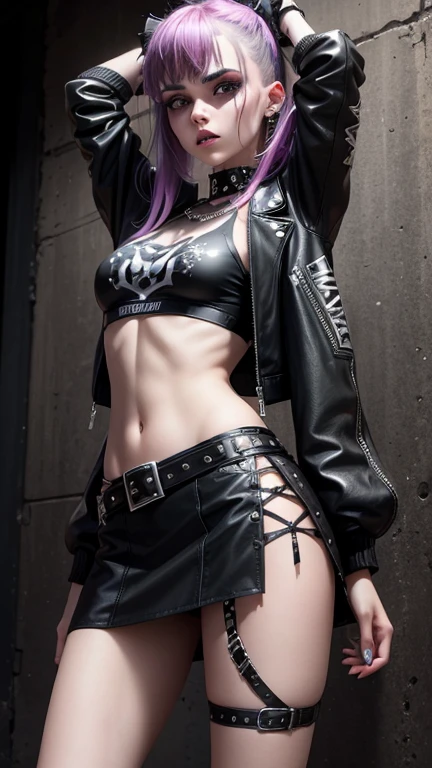 Hyper realistic super detailed sexy young gothic girl , expressions faciales sexy, seductive facial expressions, dynamic pose [:(Face detail: 1.4): 0.4], 16K resolution, 4k resolution, (Ventre plat parfait), (image couleur),
edgpshorts, a woman in a black top and shorts  with chains on her waist , wearing edgpshorts
 